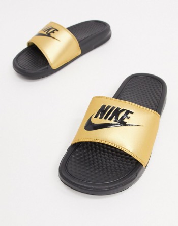 Nike Benassi Gold Crne - Ženske Natikače | 53461KBZS